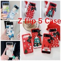 เคสโทรศัพท์พับได้สำหรับ Samsung Galaxy Z Z 5 Z-Flip4พับได้ Z เคสป้องกันตกหน้าจอพับ3ทบสร้อยข้อมือน่ารักโทรศัพท์คู่ลายการ์ตูนสร้อยข้อมือต้นคริสต์มาสสีแดง