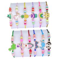 12 Pcs Little Girl Cartoon Friendship Bracelet Multicolor Woven Pretend Bracelet for Girls Birthday Party Favor