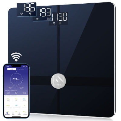 FITINDEX Wi-Fi Scale for Body Weight, Bluetooth Body Fat Scale Smart Digital Weight BMI Scale Bathroom Scale 13 Body Composition Analysis Health Monitor with ITO Coating Technology