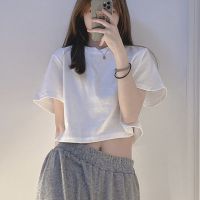 ✥ 2023 new summer style pure cotton white short-sleeved T-shirt for petite hotties with bottoming shirt and short top for women