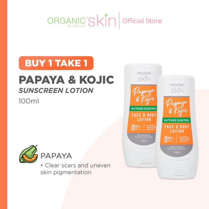 Organic Skin Japan Papaya Kojic Whitening Lotion Sunscreen Face Body