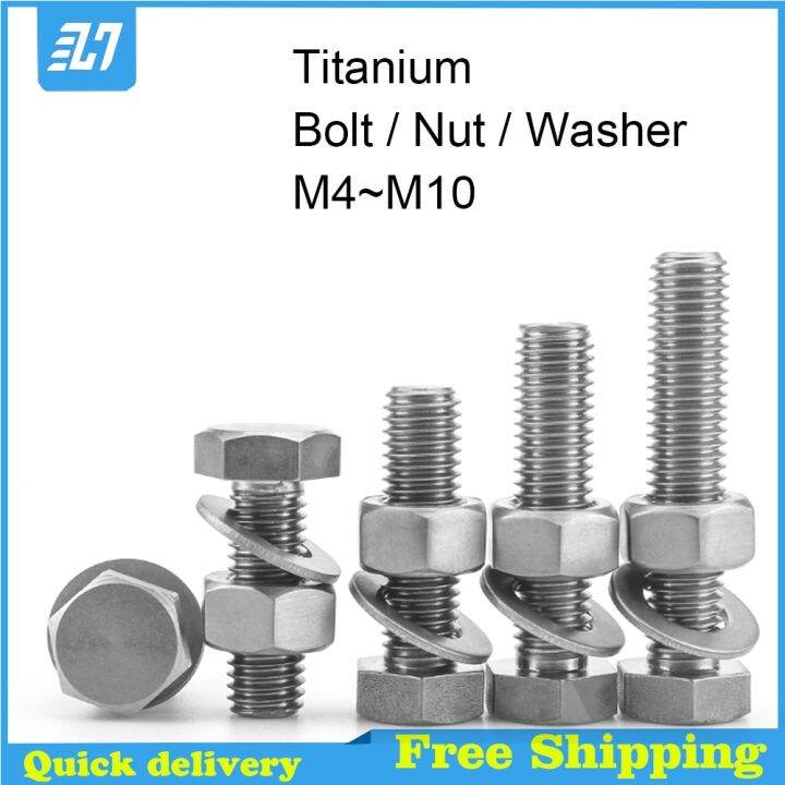【hot】 TA2 Pure Titanium Hex Bolt Metric Thread Hexagon Screw Nut Gasket