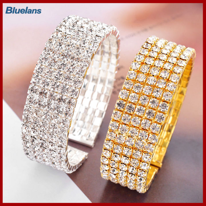 bluelans-ผู้หญิง5แถว-clear-rhinestone-แถบรัดข้อมือกำไลข้อมือเปิดเครื่องประดับเจ้าสาว