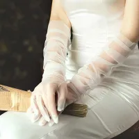Dudu SHOP ถุงมือผ้าทูลสีขาวถุงมือเซ็กซี่,ถุงมือกันแดดสำหรับผู้หญิงถุงมือขับรถถุงมือยาวข้อศอกเนื้อบางสำหรับใส่ในฤดูร้อน
