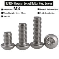 50Pcs/30Pcs/20Pcs M3x3mm 60mm SUS304 Stainless Steel Hexagon Socket Button Head Screws ISO7380