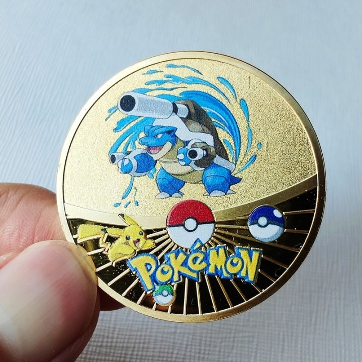 เหรียญโปเกมอนสีทองเหรียญที่ระลึก-pikachu-ตัวอักษรโปเกมอนโลหะสีทองการ์ดกลมโลหะสีเงิน-mewtwo-เหรียญอนิเมะเกมการ์ดของเล่น