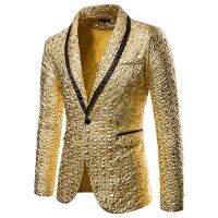 ZZOOI Shiny Gold Glitter Suit Jacket Men 2022 Brand Shawl Collar One Button Blazer Jacket Mens Party Wedding Groom Prom Dress Blazers