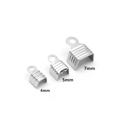 100Pcs/Lot 304 Stainless Steel Fold Over Cord Ends Terminators Crimp End Tips for Leather 3mm 5mm 7mm for Jewelry Making