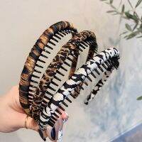 Bando Rambut Modis dengan Sisir Gigi Ikat Kepala Vintage Leopard Hairband Wanita Anak Perempuan Aksesori Rambut Muka