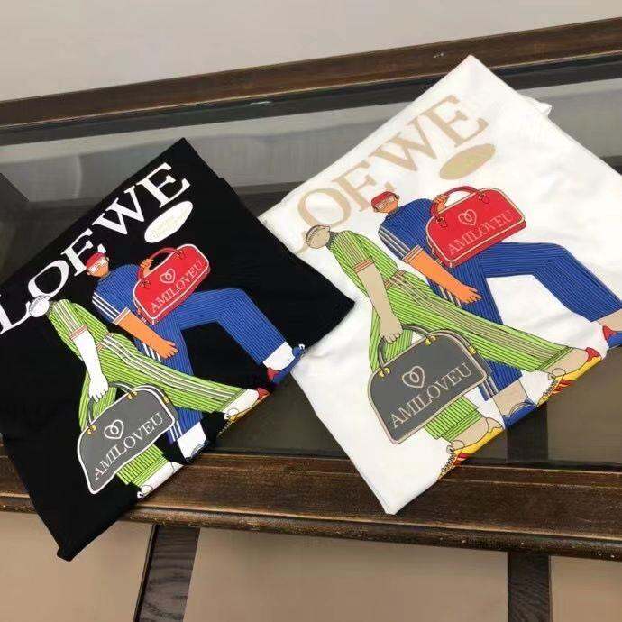 loeweเรีย23เสื้อยืดแขนสั้นผู้ชาย-เสื้อยืดผู้ชายระดับไฮเอนด์สไตล์ยุโรปและอเมริกาหลวมขนาดใหญ่สไตล์ต่างประเทศไร้รอยต่อ260กรัม