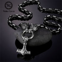 Nordic Punk Celtic Wolf Head Men Necklaces Mjolnir Viking Vegvisir Amulet Anchor Pendant Mix Black Stainless Steel Chain Jewelry