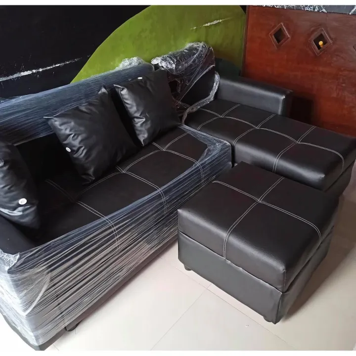 c{GLSHAPE BLACK LEATHER SALA SET SOFA SET FREE DELIVERY NCR Lazada PH
