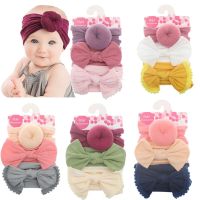 【YF】 New 3pcs/lot Fashion Baby Nylon Bow Headband Newborn Bowknot Round Ball Headwrap Flower Turban Girls Kids Hair Bands Gift Sets