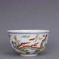 Ming Chenghua สีฟ้าและสีขาว Doucaiyun Dragon รูปแบบถ้วยชา Handmade Fine ชุดชาเครื่องประดับโบราณ Porcelain Collection โบราณ