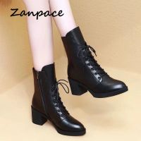 ✉☒☒ ZANPACE Platform Heels Women Boots Winter Plus Velvet Mid-tube Women Shoes Fashion Pointed Toe Winter Women Ankle Boots