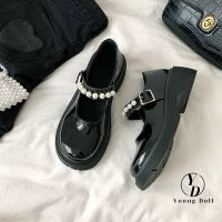 COD DSFGRTUTYIII Young Mary Jane Shoes Plus Size 41-44 for Women Girls with Platform 4.5cm Thick Heels Pearl Strape Mary Jane Shoes for Students