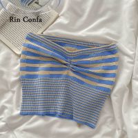 Rin Confa Summer Sexy Stripe Knitting Top Women Summer Chest Wrap Beauty Back All Match Unique Sleeveless Close Fitting Tops