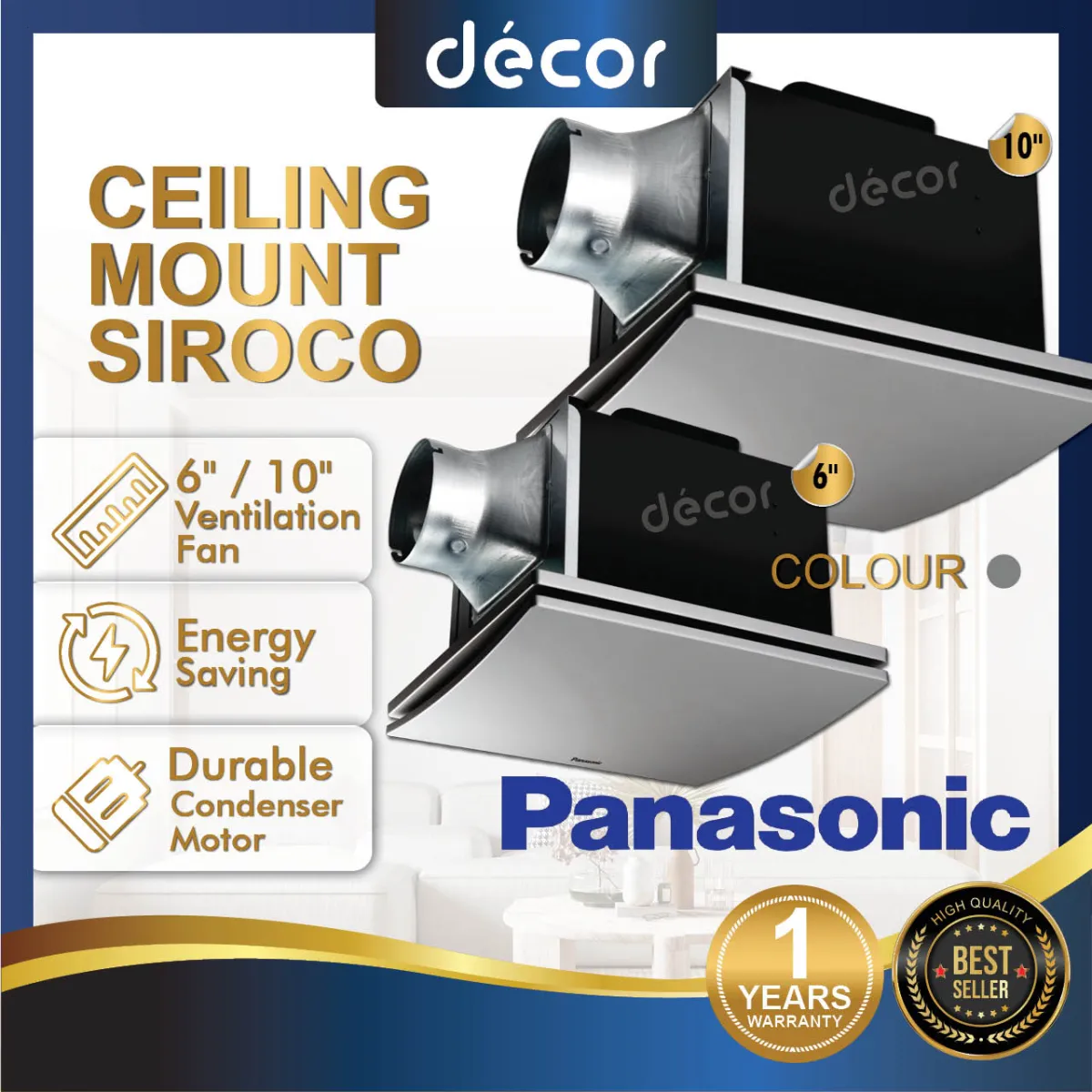 Panasonic Ceiling Mount Sirocco Ventilation Fan Shelly Lighting