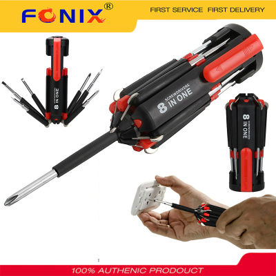 FONIX ชุดไขควง8 In 1,พร้อมชุดเครื่องมือไฟ LED ไขควงพับบิต Multitool เครื่องมือซ่อมแซมในครัวเรือน