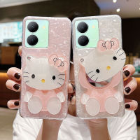 เคสโทรศัพท์ Vivo Y27 5G Y36 5G 4G พร้อมกระจกแต่งหน้าลูกแมวน่ารักเยลลี่โปร่งใสแข็งเคสVivo Y27 5Gเคสโทรศัพท์สำหรับเด็กผู้หญิง