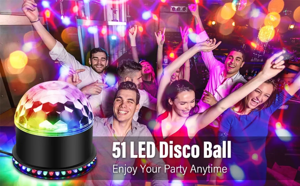 Ricky Lighting} 48 LED Disco Crystal Rotating Magic Ball Light 6 Color  Stage Projector Lights Music Control Party Lamp With Remote Control