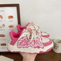 พื้นหนาสไตล์ chic Graffiti National Tide Pink Original Shoes Meicai Le 2023 รองเท้าบอร์ดรุ่นใหม่ขนมปัง นักเรียนตัวเล็ก