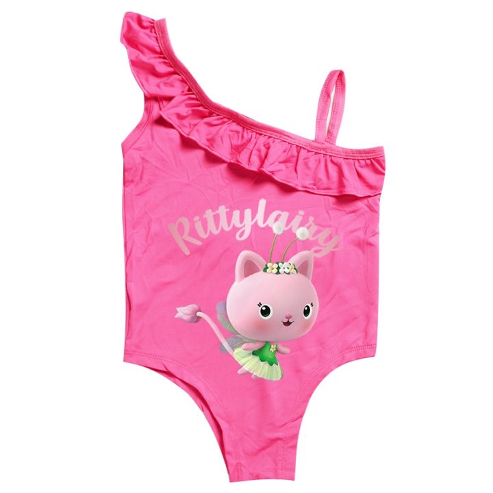 ชุดว่ายน้ำชุดว่ายน้ำลายการ์ตูนแขนกุดสำหรับชุดชายหาดของเด็กทารกเด็กผู้หญิงตุ๊กตาแมวชุดอาบน้ำ-gabby-หนึ่งชิ้น