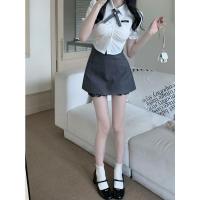 Spot parcel post Uniform Suit Women 2023 Summer New Pure Desire Style Hot Girl White Shirt Skirt Two-Piece Set Slimming New