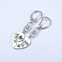 2 Pcs-Set Big Sister Little Siste Keychain Love Heart Crystal Key Chain Family Zinc Alloy Couples Party Jewelry Accessories Gift Key Chains