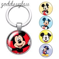 【DT】Disney Cartoon Mickey Cute Gift Photo glass cabochon keychain Bag Car key chain Ring Holder Charms keychains gift hot