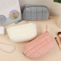 กระเป๋าเครื่องสำอางผ้าลูกฟูก Tas Kosmetik กล่องดินสออุปกรณ์สำนักงานเรียบง่ายน่ารัก