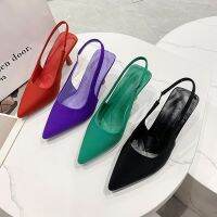 [Flying shoes]รองเท้าสตรีสีเขียวปิดรองเท้าแตะผู้หญิงเท้าส้นต่ำ-2023ฤดูร้อน Aliexpress ใหม่