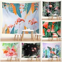 Wild Animals Cute Flamingo Tapestry Wall Hanging Kawaii Room Decor Hippie Plant Tapestry Dormi Bedroom Home Aesthetic Decoration Knitting  Crochet