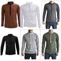 T4Korean men t shirt False Two buttons Decorative Long Sleeve Canister T-shirt men coffee XXL