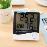 ?พร้อมส่ง? HTC-1 เครื่องวัดอุณหภูมิและความชื้นในอากาศ แบบดิจิตอล Indoor Room LCD Electronic Temperature Humidity Meter Digital Thermometer Hygrometer Weather Station Alarm Clock