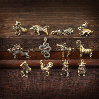 จี้กุญแจสิบสองราศีสามมิติจี้พวงกุญแจทองเหลืองแท้ตกแต่งสร้อยคอพร้อมจี้แฟชั่น B5ho1d วัวเสือ