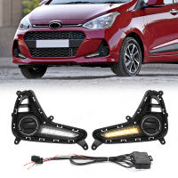 สำหรับ Hyundai Grand I10 2017 2018 2019 DRL ไฟวิ่งกลางวัน LED ไฟตัดหมอกเลี้ยวสีเหลืองสีขาวกันน้ำ