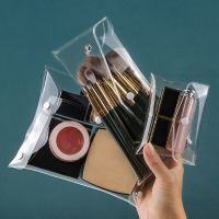 Makeup Bag Transparent Storage Cosmetic Bag Portable Travel Womens Cosmetic Bags Snap-Button Cosmetic Brush Case Toiletry Bag