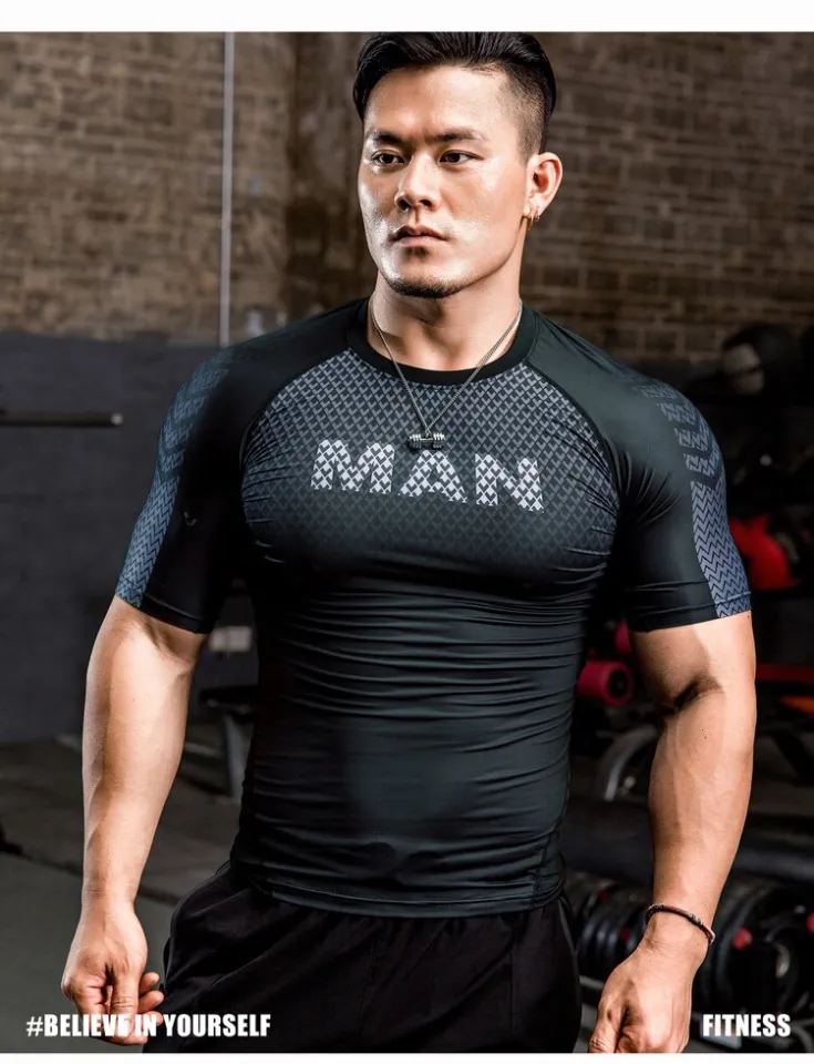 Men Running Compression T-Shirt Short Sleeve Sport Tees Gym