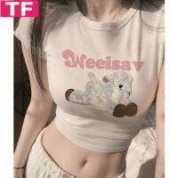 Foreign Trade Womens Clothing Wholesale 2023 Summer New Letter Lamb Printed Short-Sleeved T-shirt Sweet Hot Girl Slim Top for Women