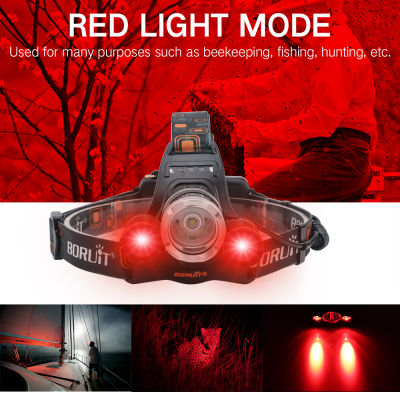 2000LM 3LED Headlamp Red Light Outdoor Headlight 3-Modes Waterproof USB Flash Head Lamp Torch Lantern For Hunting