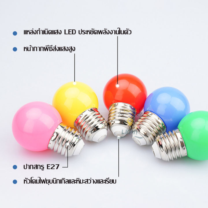 หลอดปิงปอง-หลอดสี-led-3w-ขั้วe27-หลอดไฟปิงปอง-หลอดไฟสี-เป็นpvcตกไม่แตก-ไฟพาสติก