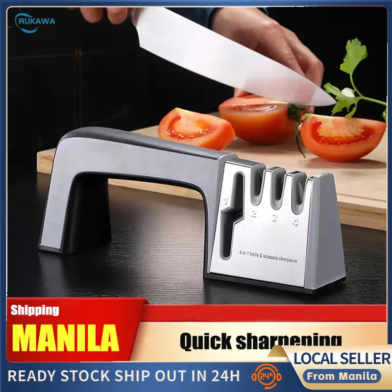 Knife Sharpener 4 in 1 Diamond Coated&Fine Rod Knife Shears and Scissors  Sharpening stone System Stainless Steel Blades