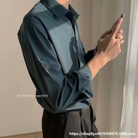 ✦MOLLGE✦Summer Korean Style Ice Silk Oversized Shirt For Men Long Sleeve Shirt Drape Loose Trendy Handsome White Shirt Business Shirt