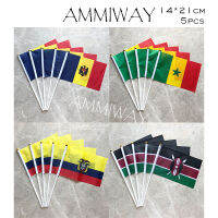 AMMIWAY 14x21 ซม. 5 pcs มอลโดวาเซเนกัลมือโบกธงเสาธงพลาสติกเอกวาดอร์เคนยา World Country National Flags-yrumrudang