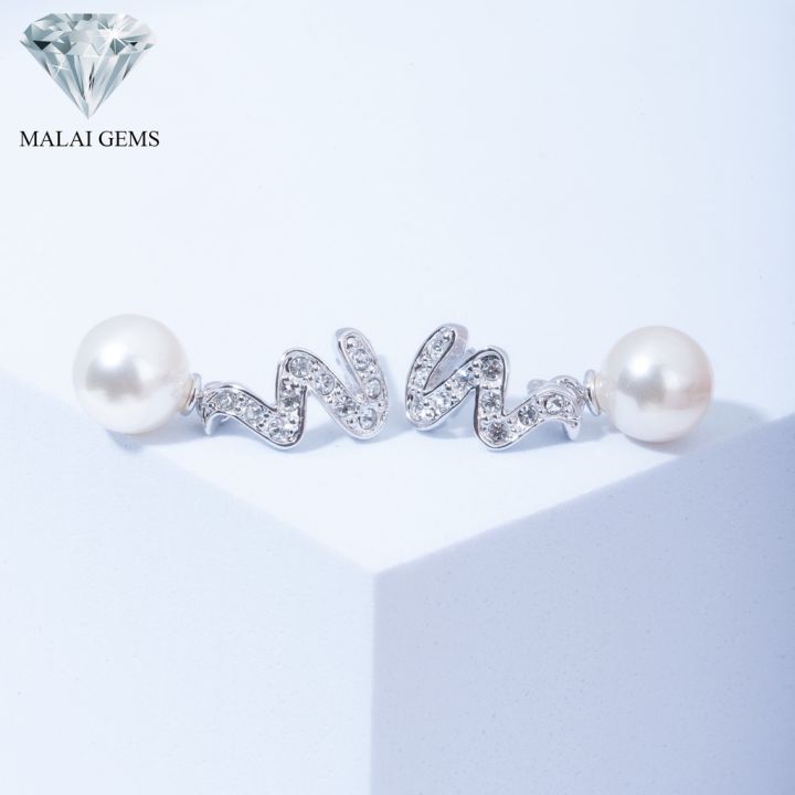 malai-gems-ต่างหูมุก-เงินแท้-silver-925-เพชรสวิส-cz-เคลือบทองคำขาว-รุ่น21001479-แถมกล่อง-ต่างหูเพชร-ต่างหูเงินแท้