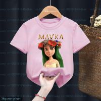 เสื้อยืดสำหรับเด็กผู้หญิงการ์ตูน Mavka: เสื้อยืดพิมพ์ลายเพลงในป่าเสื้อยืดเด็กแขนสั้นสีชมพูสำหรับเด็กผู้หญิงฤดูร้อน