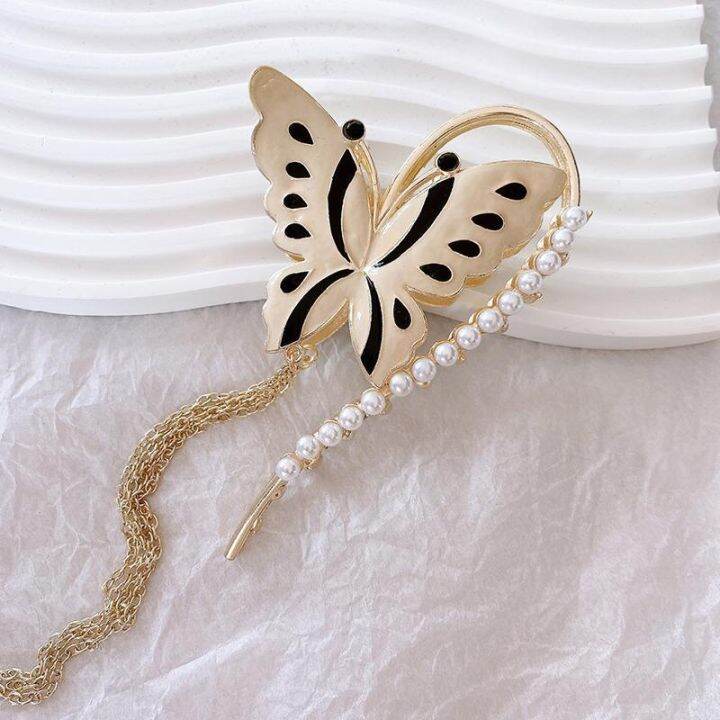 new-pearl-hair-clip-butterfly-grab-clip-large-elegant-ladies-tassel-metal-hair-clip