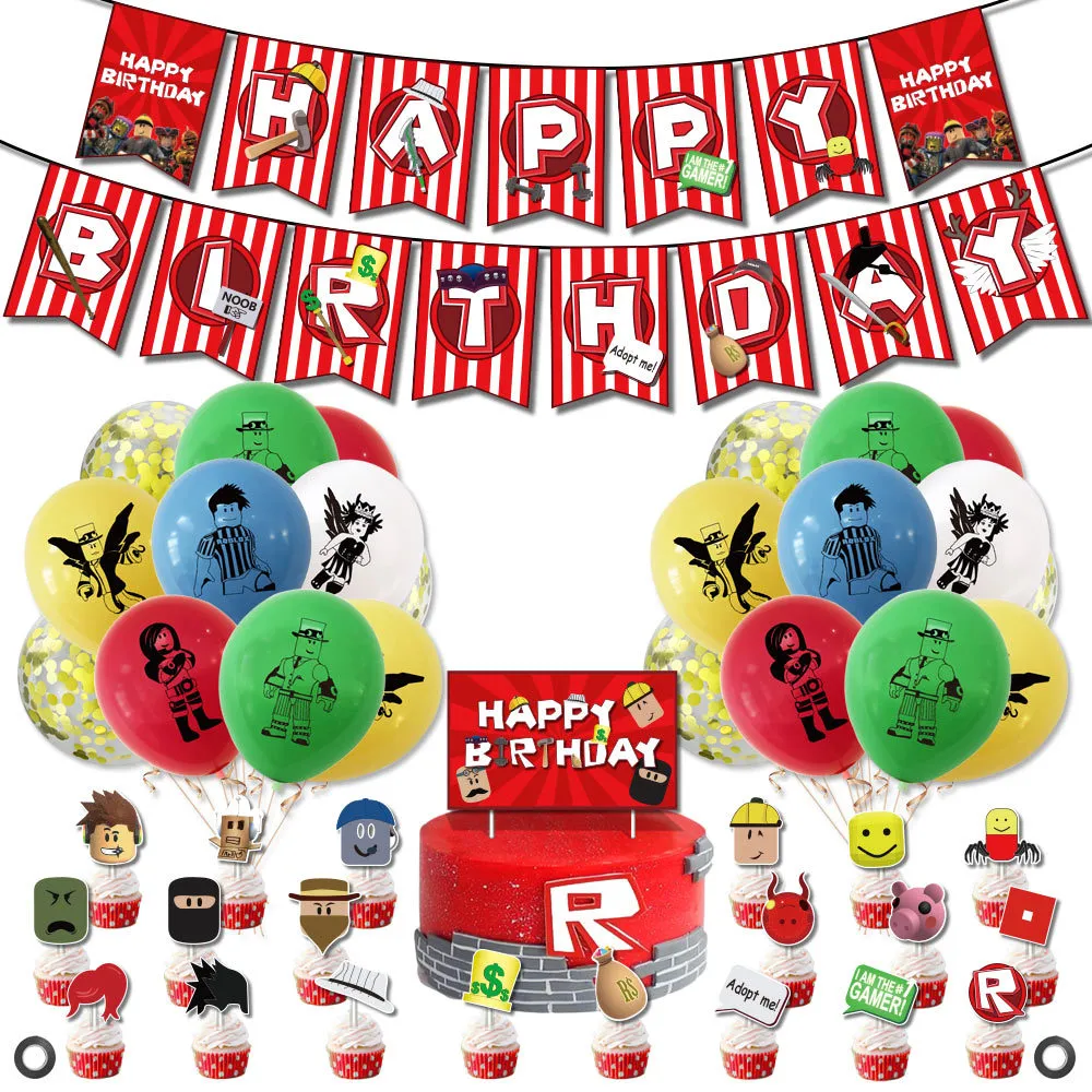 Ready Stock Roblox Game Cartoon Theme Party Decoration Happy Birthday  Banner Cake Topper Balloon For Children | Lazada PH