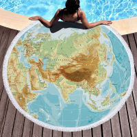 The World Map Printed Large Round Beach Towel Microfiber With Tassels Thick Terry Cloth Large Beach Towels Serviette De Plage